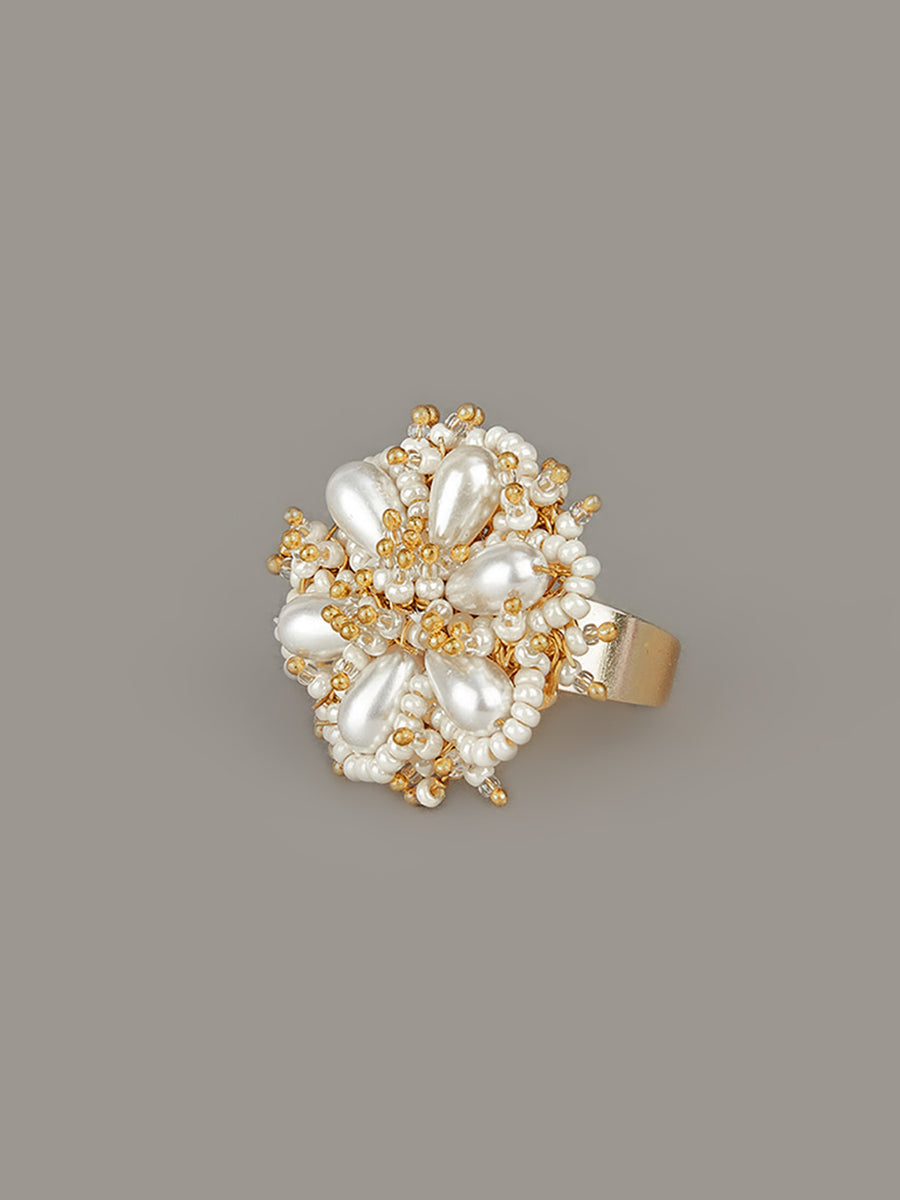 Statement White Pearls Flower Shaped Ring
