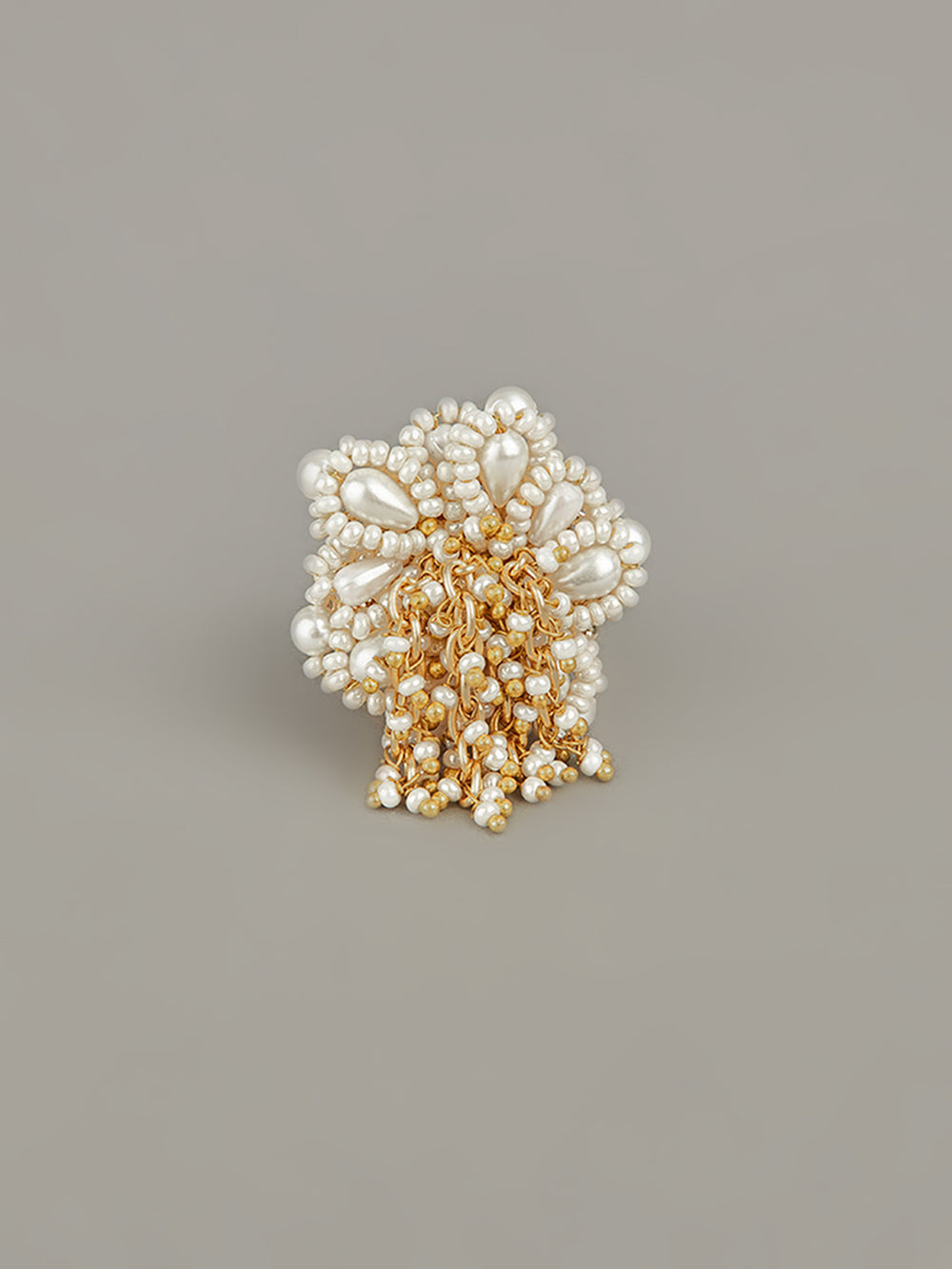 Amama,Designer White Pearls And Golden Hoops Finger Ring