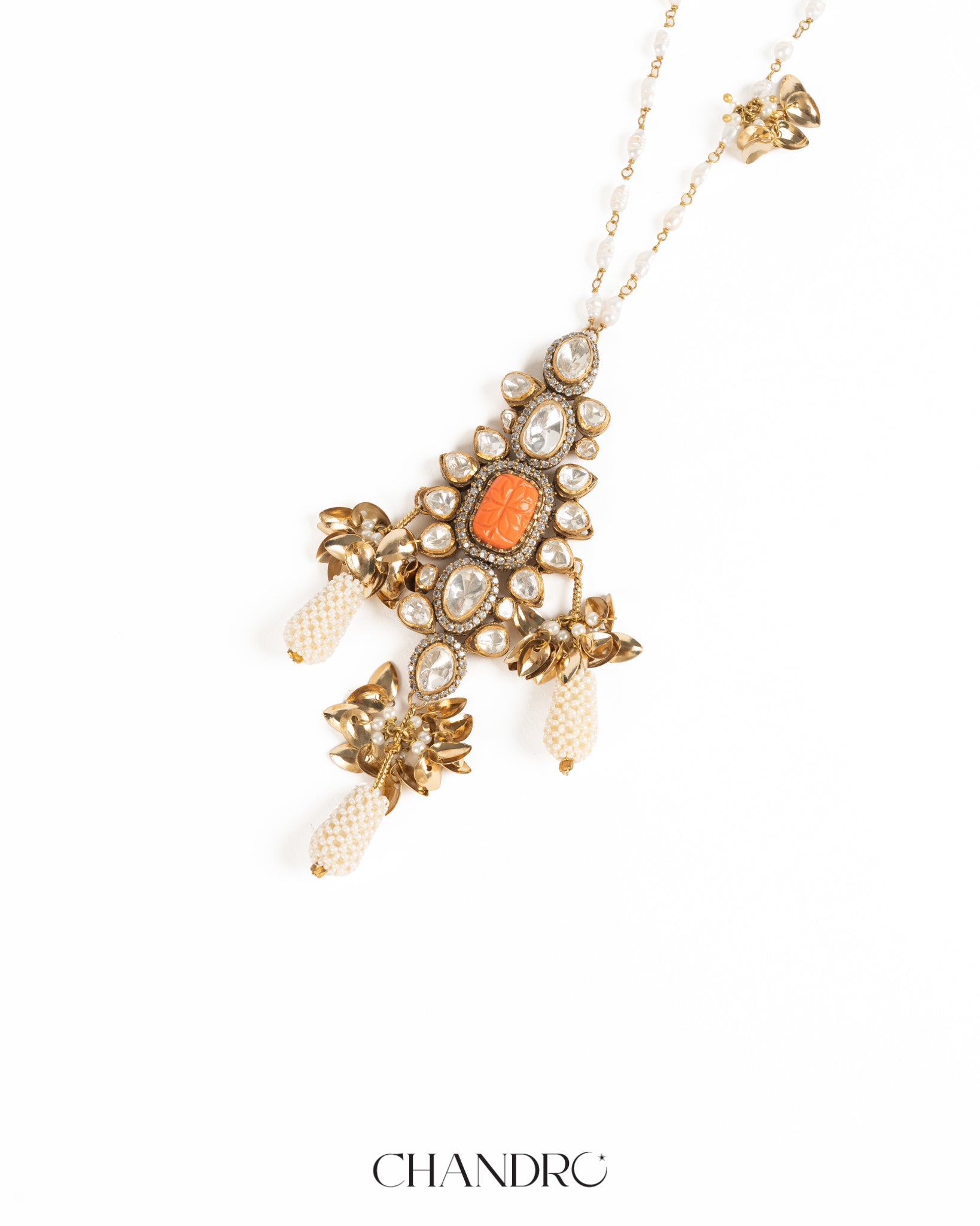 Coral 925 Silver Moissanite Gold Plated Necklace