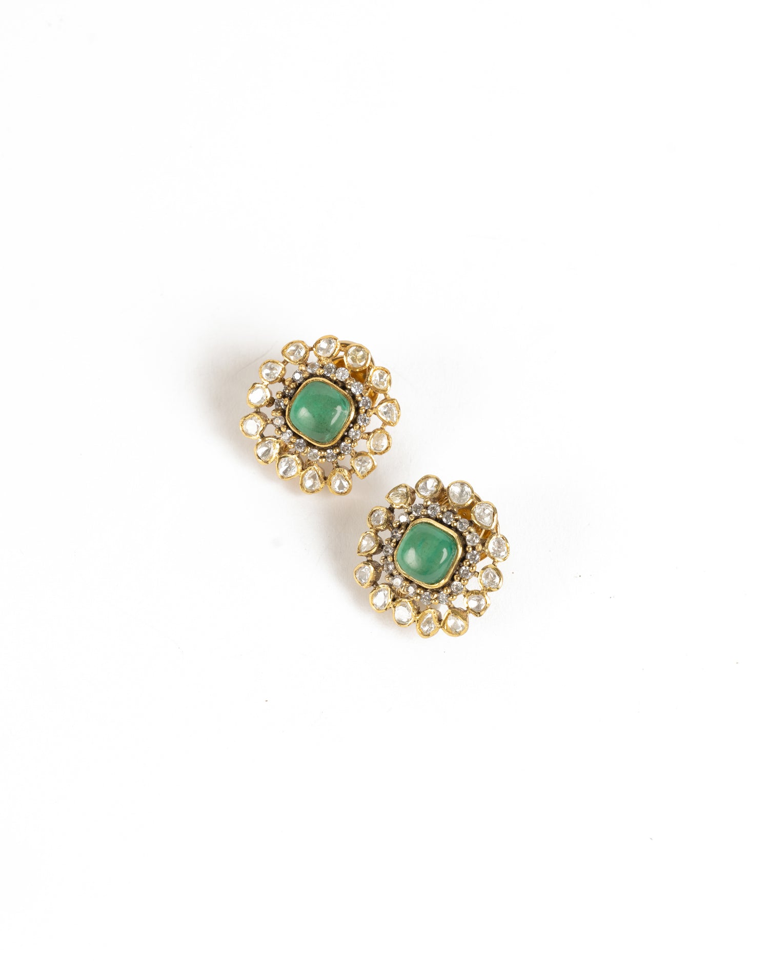 Nivi Emerald 925 Silver Moissanite Gold Plated Studs