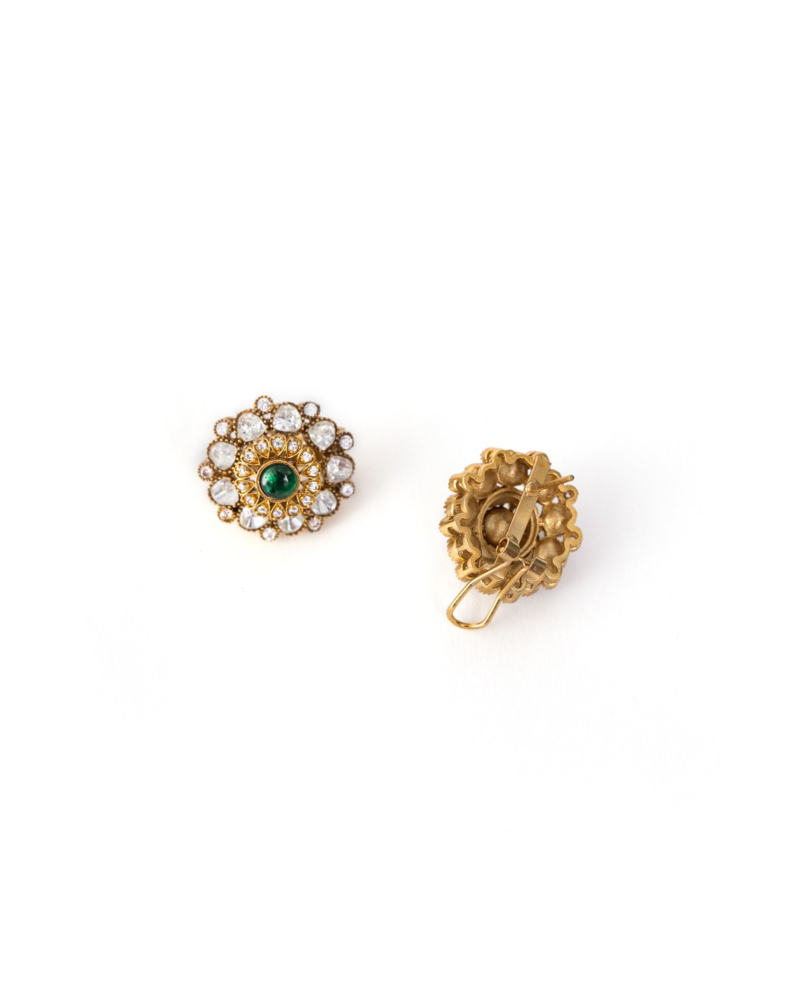 Emerald Gold Kundan Studs