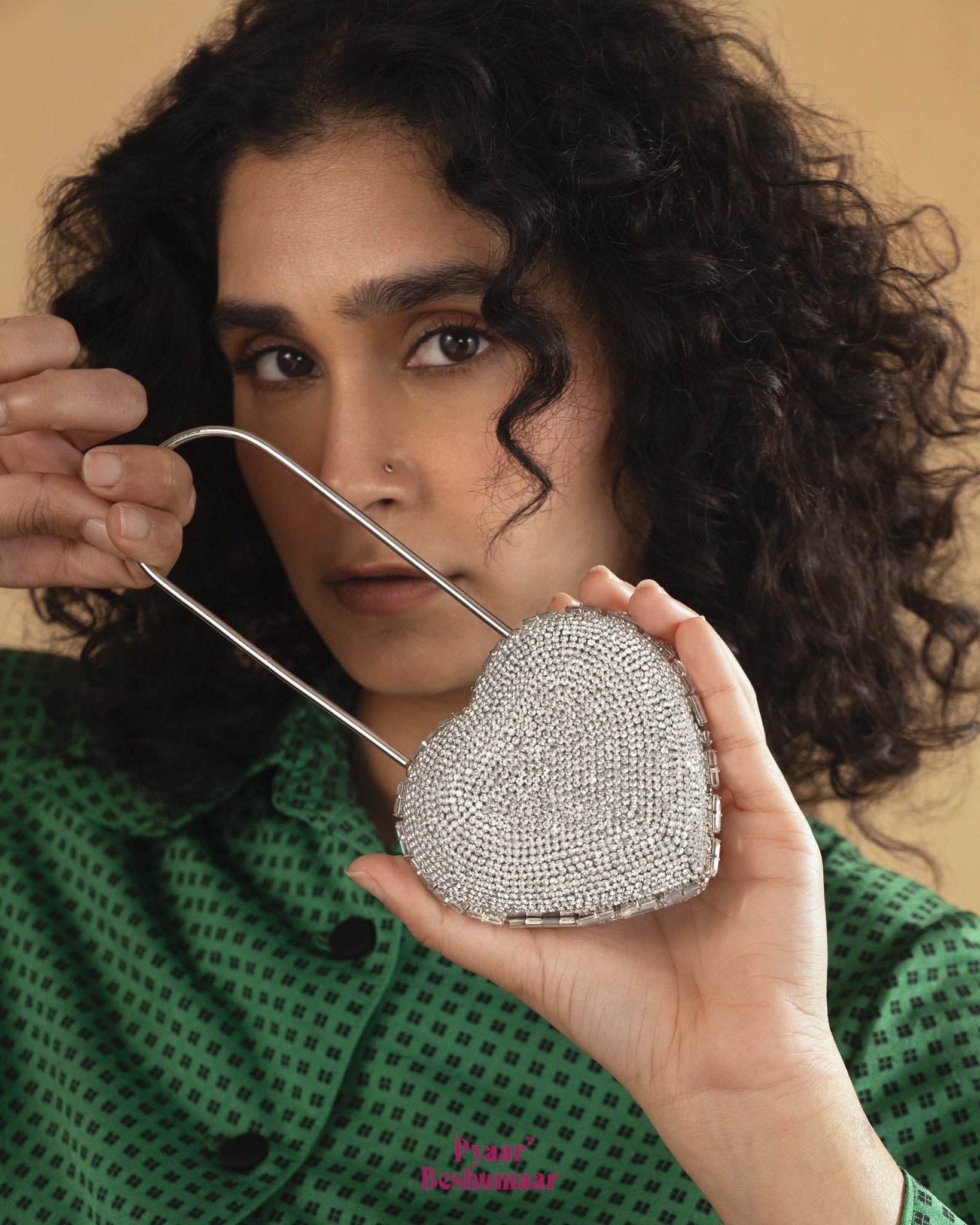 Heart Lock Nano Bag in Sparkling White