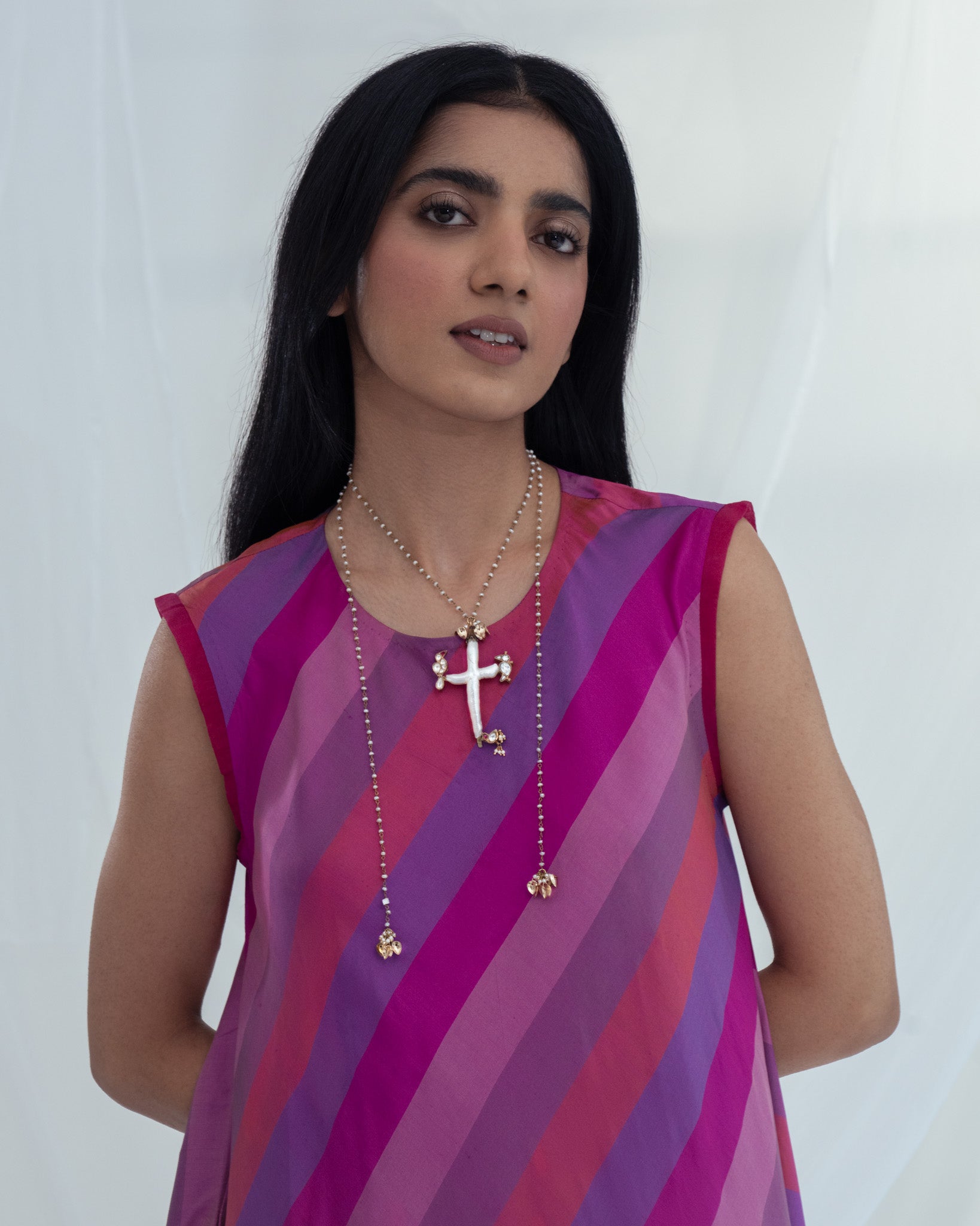 Raku Baroque 925 Silver Gold Plated Freshwater Pearls Necklace