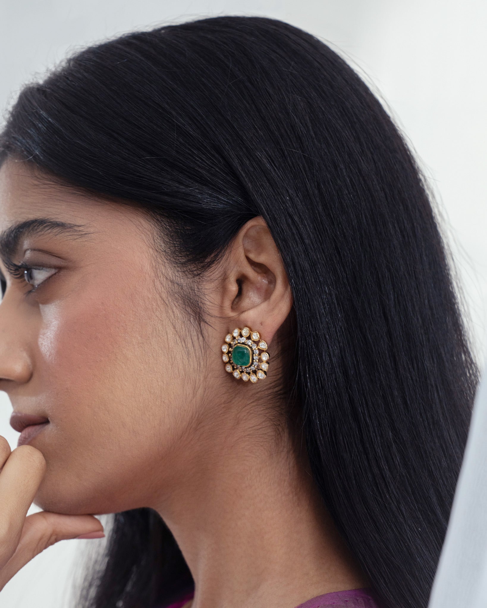 Emerald Kundan Studs