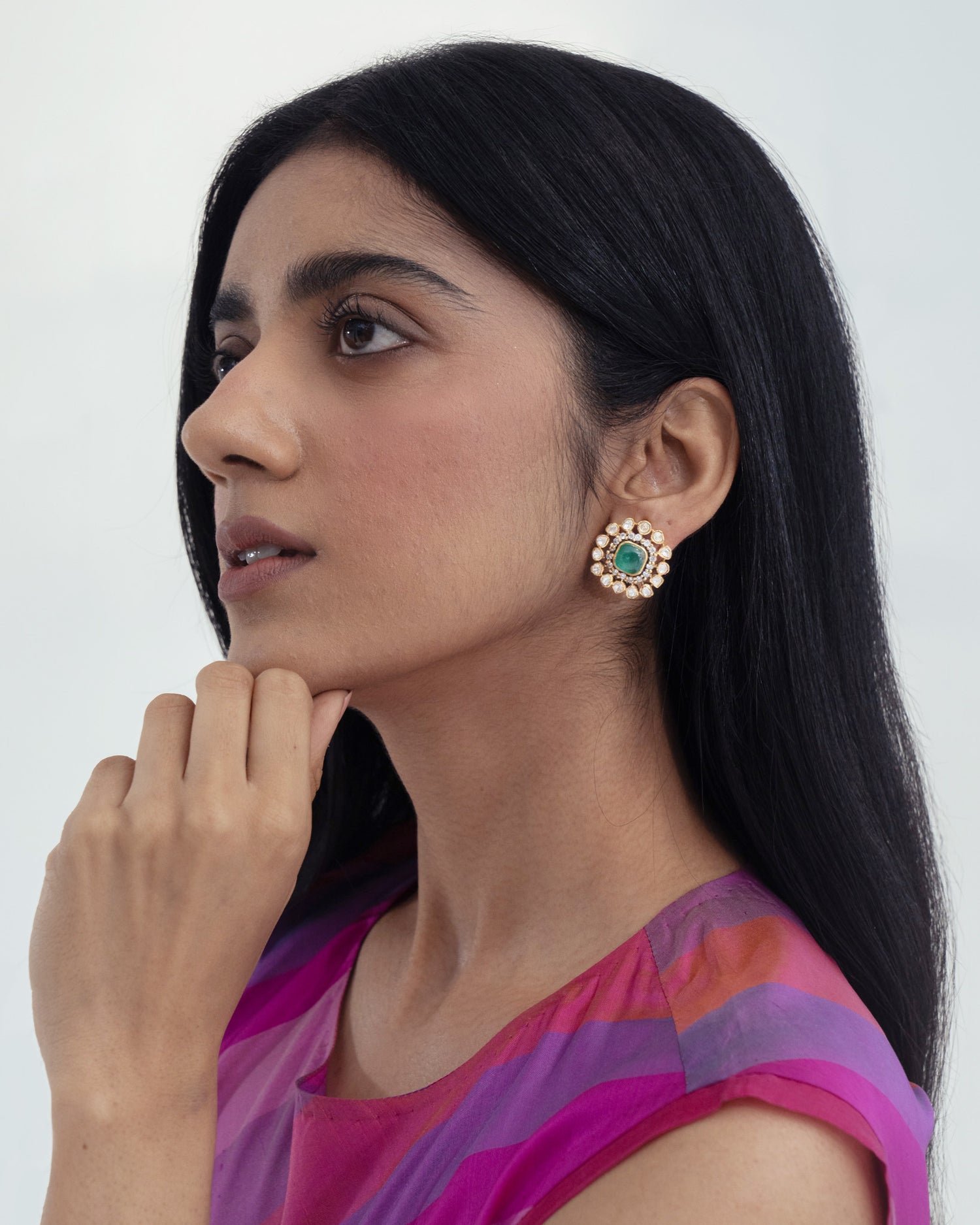Emerald Kundan Studs