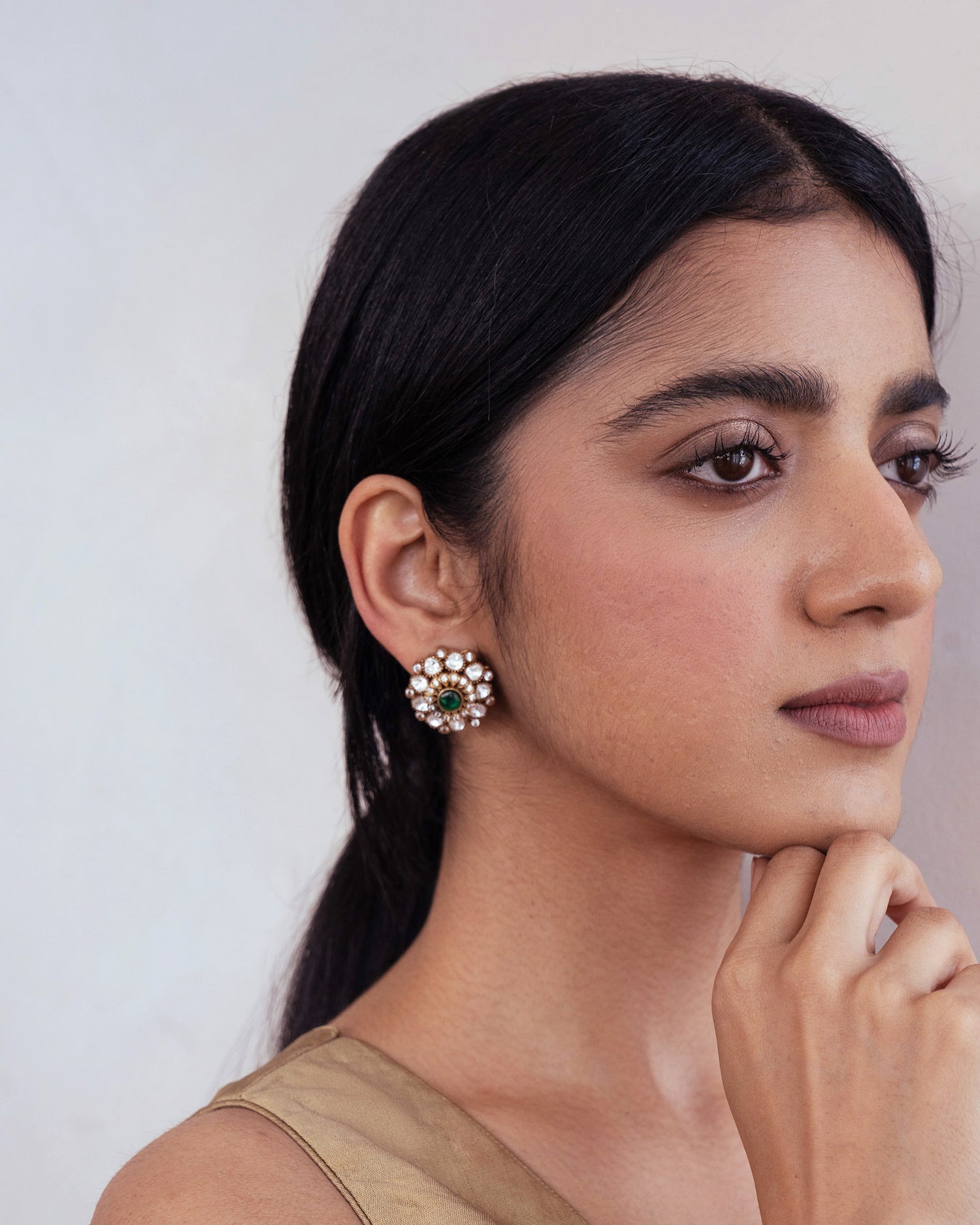Emerald Gold Kundan Studs
