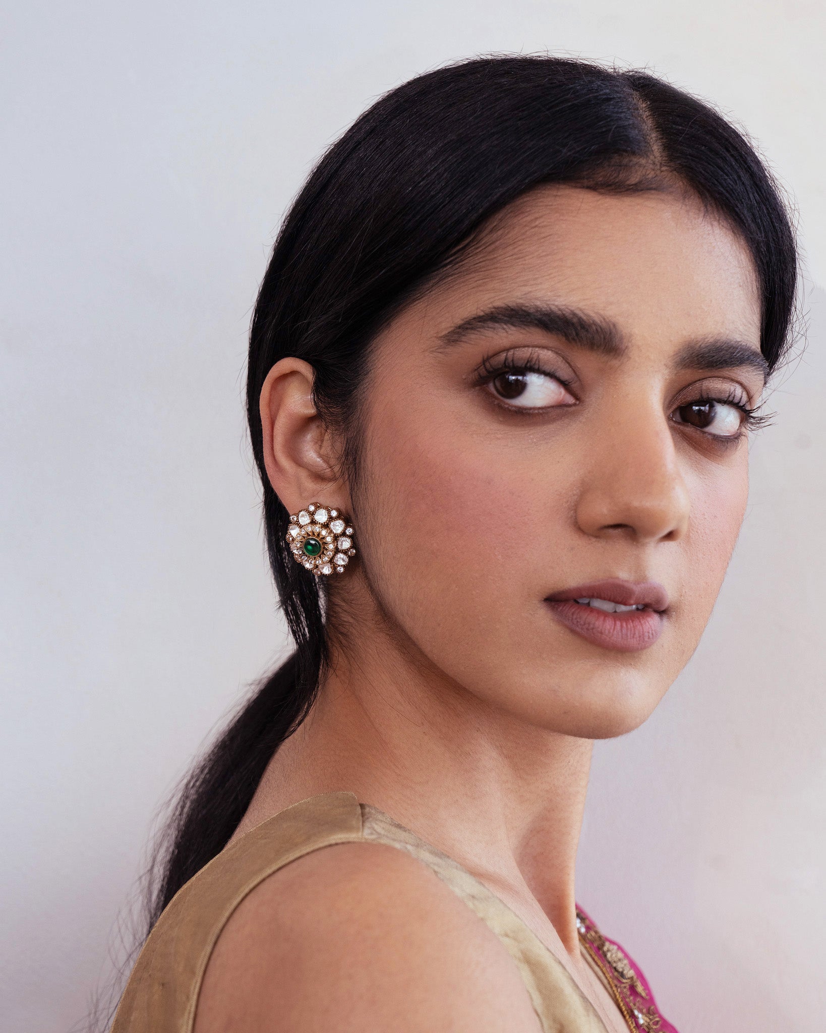 Emerald Gold Kundan Studs