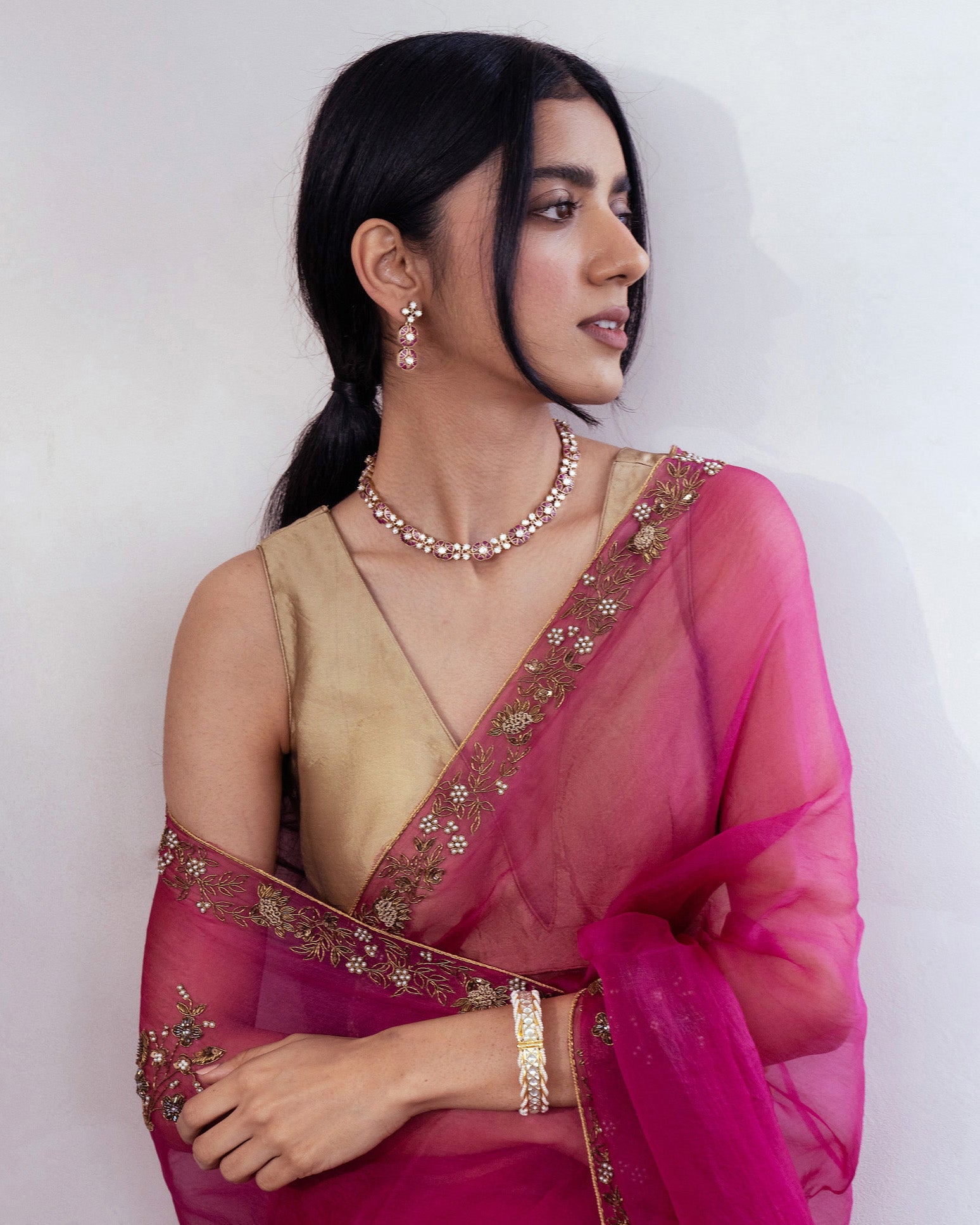 Ruby Red Flora Kundan Necklace Set