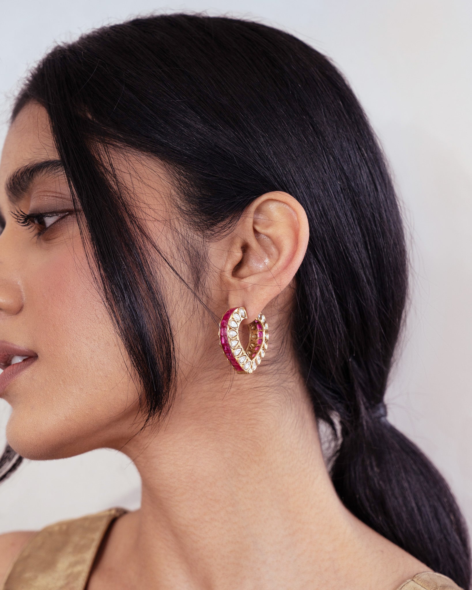 Ruby Red Kundan Hoops