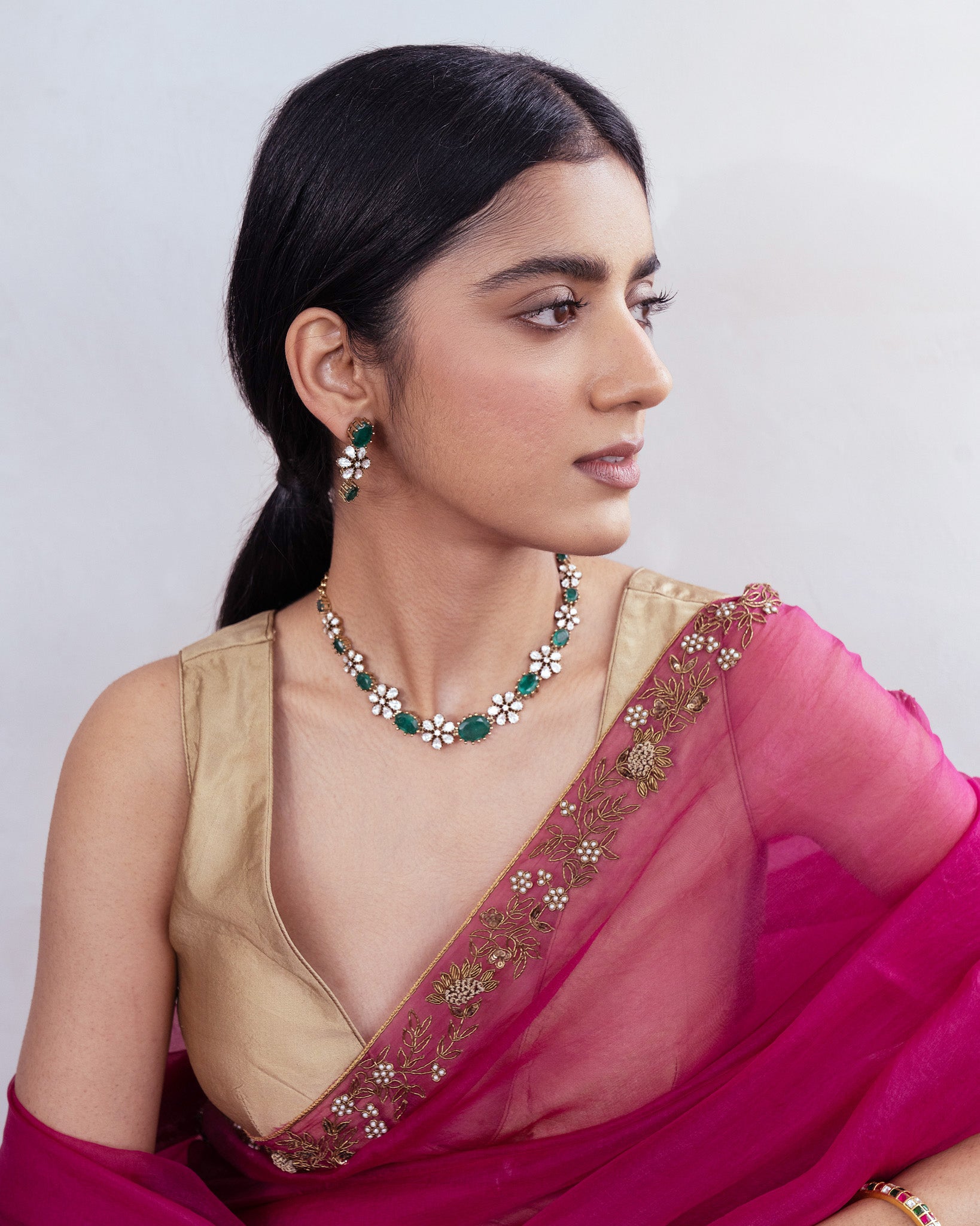 Emerald Green Kundan Necklace Set