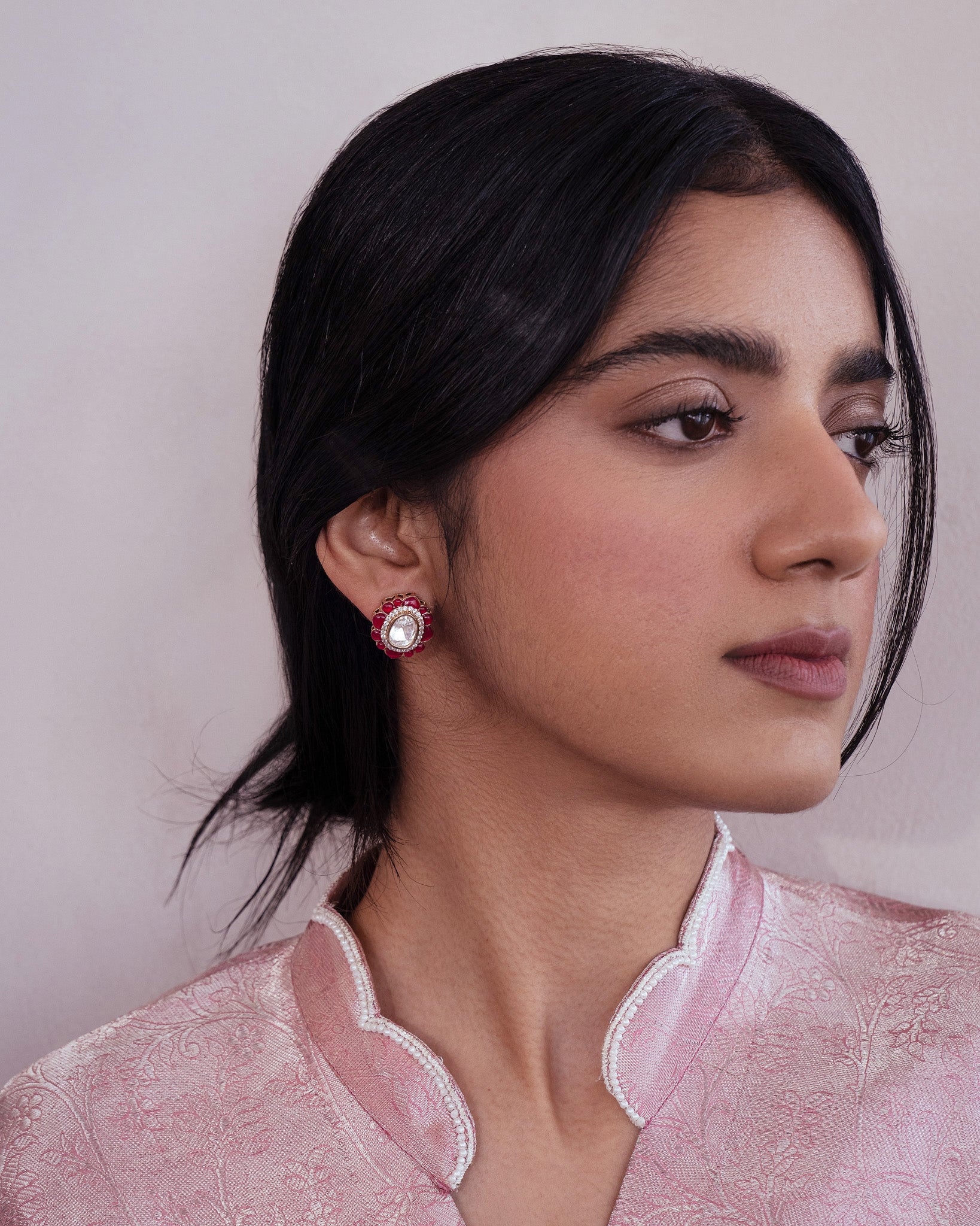 Ruby Red Kundan Studs