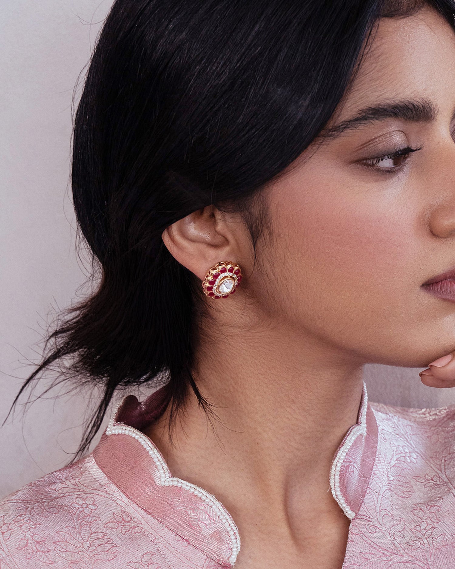 Ruby Red CZ Kundan Studs