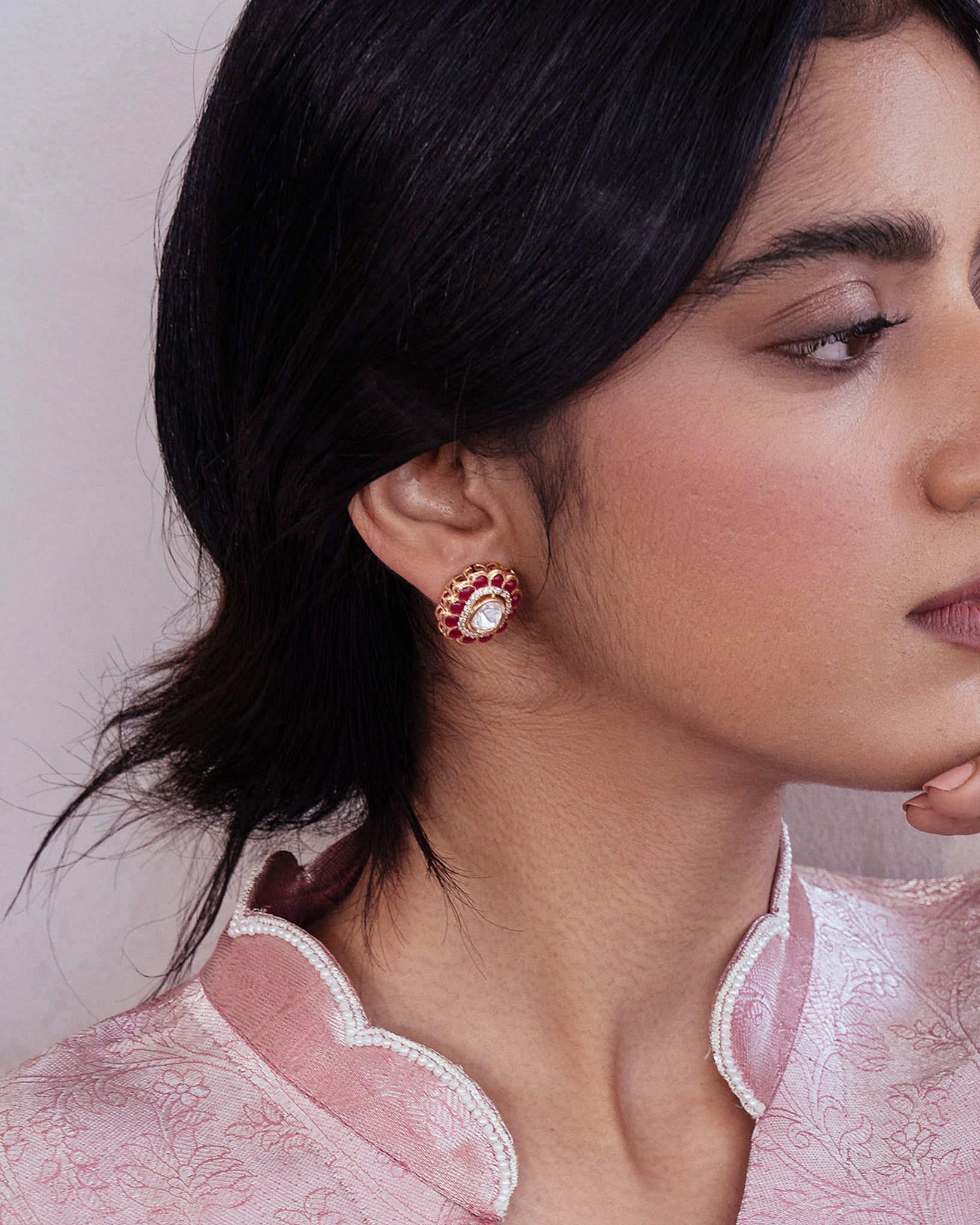 Ruby Red CZ Kundan Studs