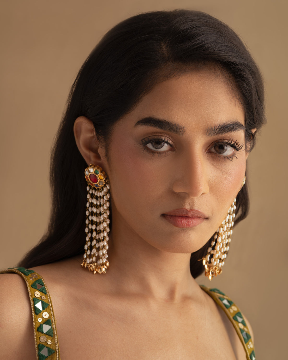 925 Navratna Fringe Earrings