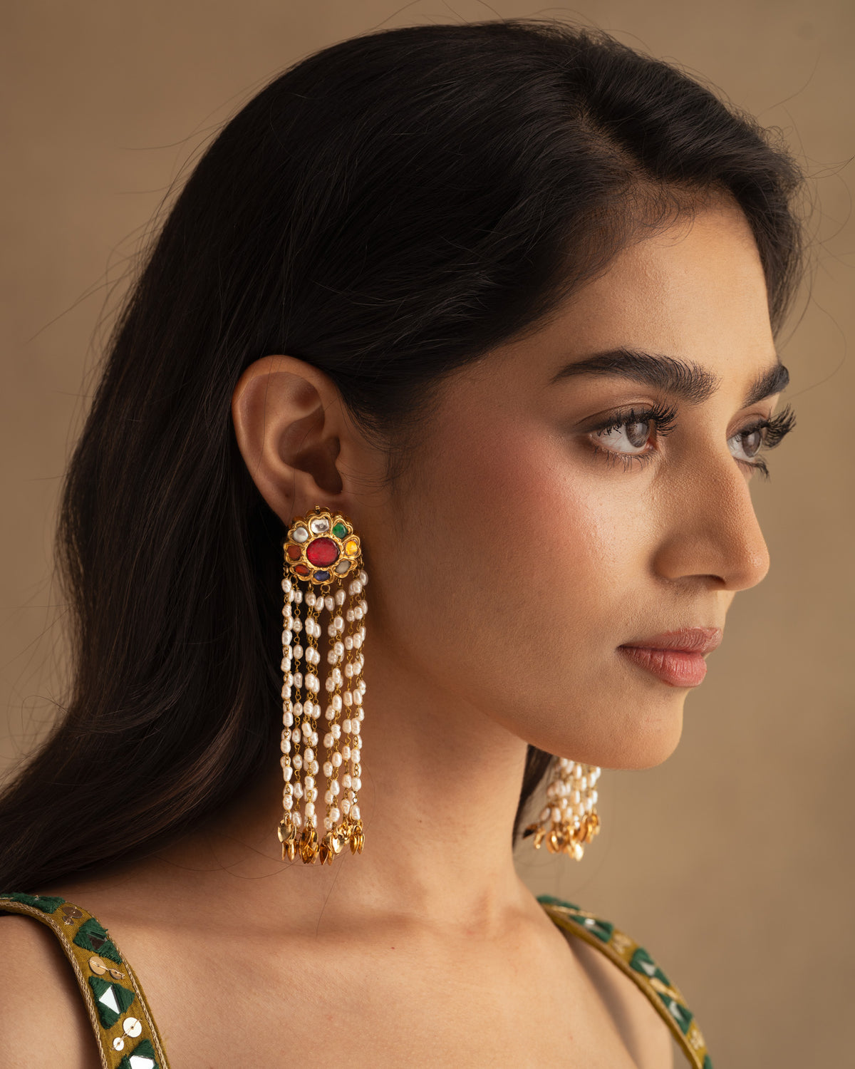 925 Navratna Fringe Earrings