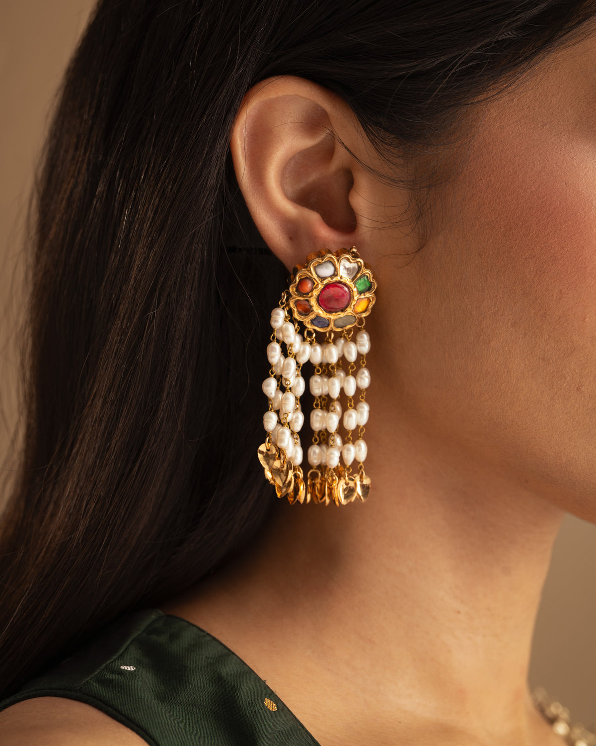 925 Navratna Fringe Earrings Mini