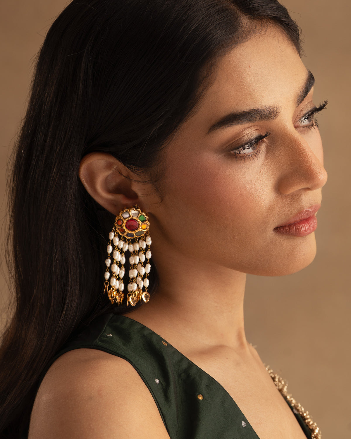 925 Navratna Fringe Earrings Mini