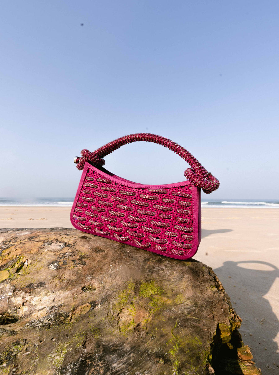 Tortile Woven Top Handle Bag in Hot Pink