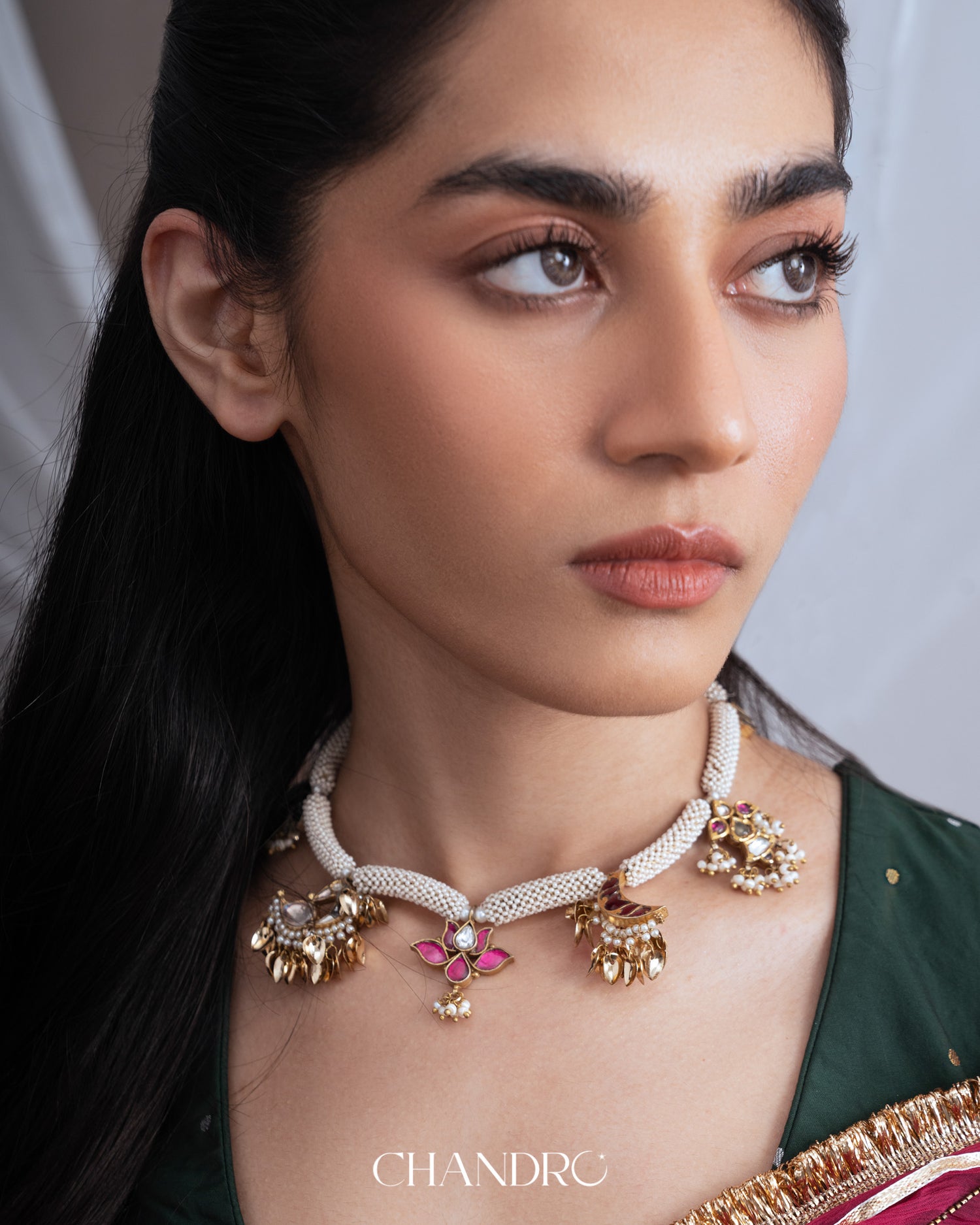Medha Ruby 925 Silver Gold Plated Freshwater Pearls Necklace