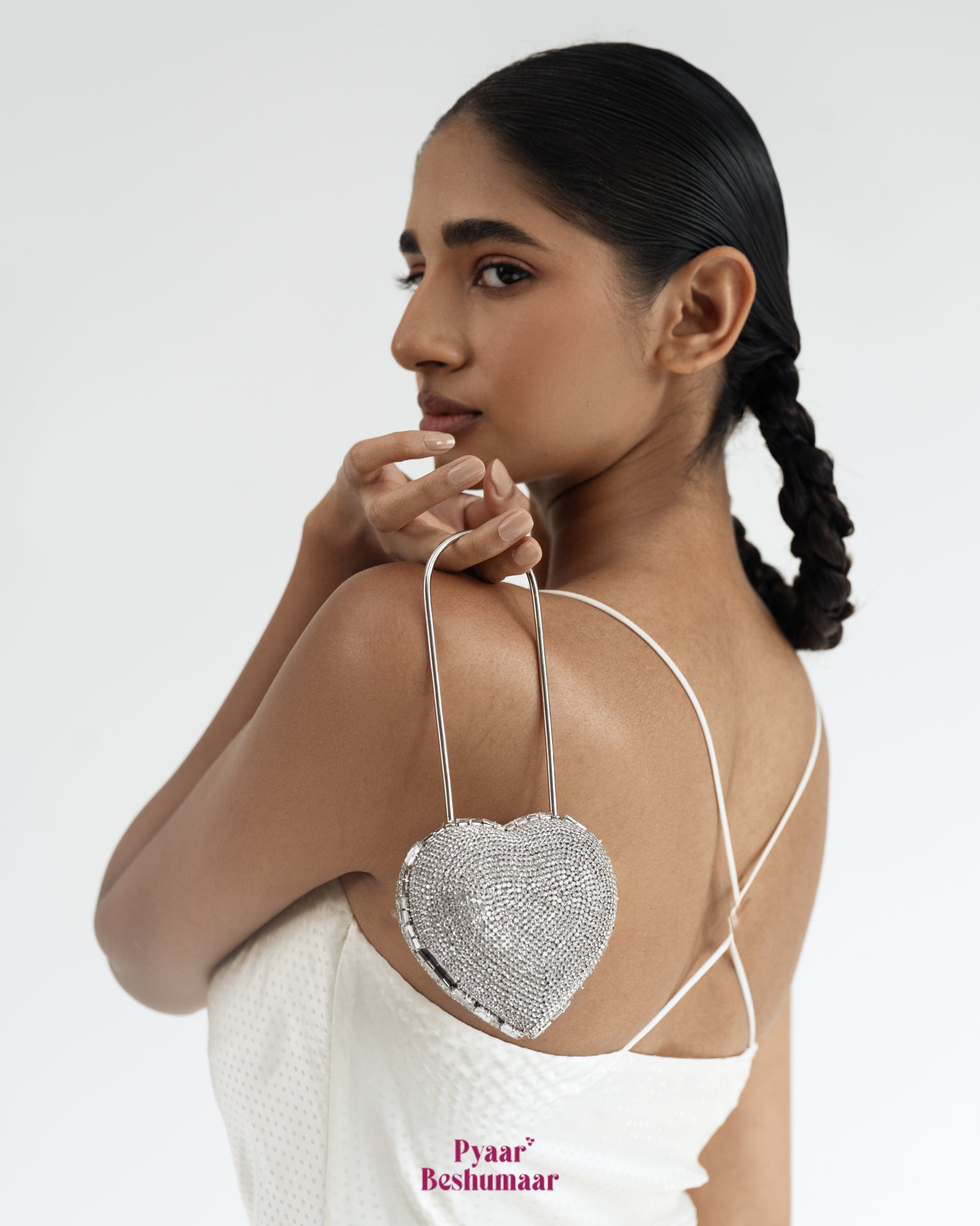 Heart Lock Nano Bag in Sparkling White