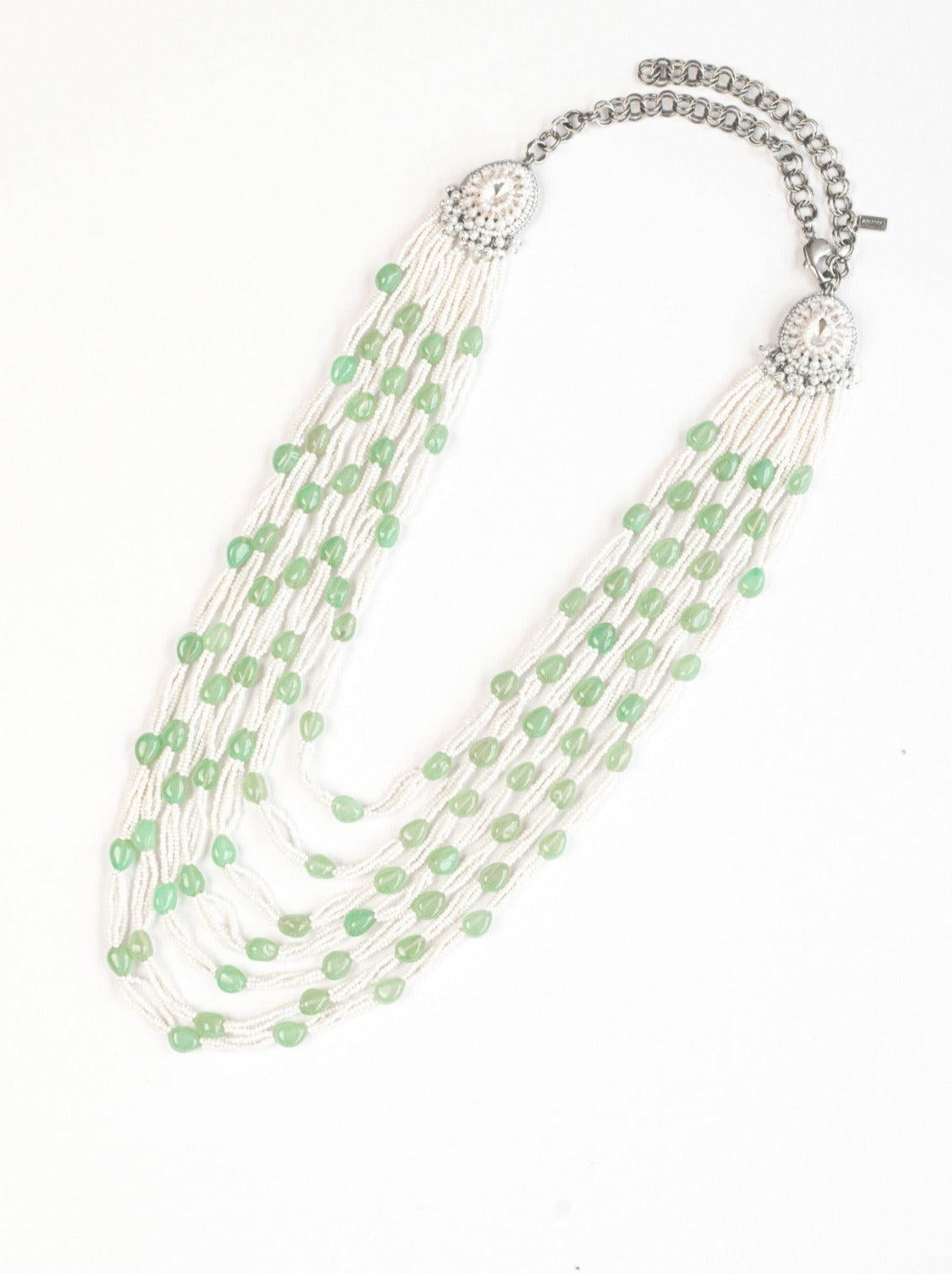 Amama,Conoidal Rose Layered Necklace in Jade Green