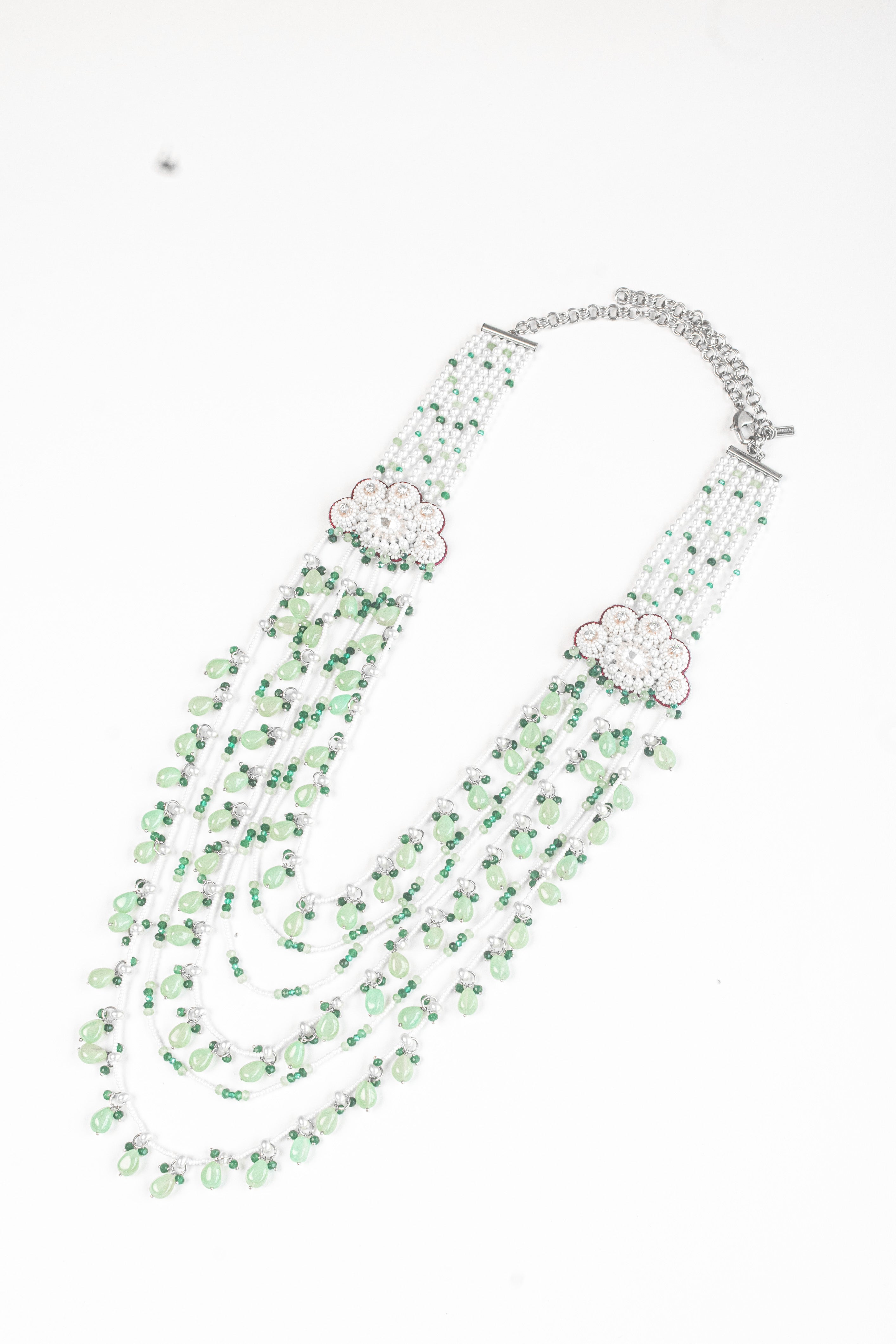 Amama,Charbagh Layered Necklace in Green Onyx