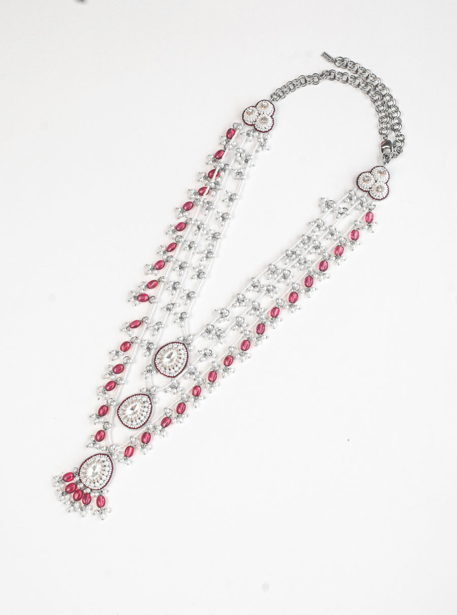 Trellis Layered Necklace in Pink Quartz