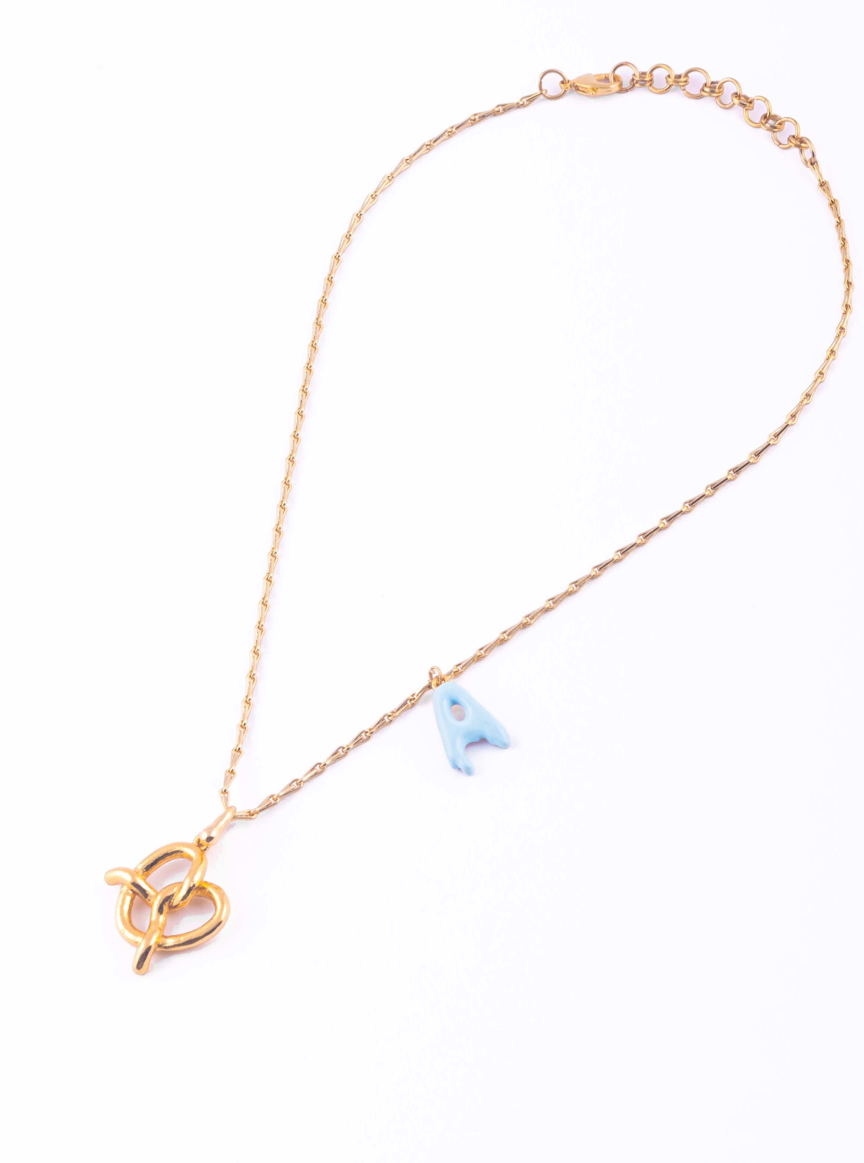 Amama,Pretzel Personalised Necklace In Blue Lagoon