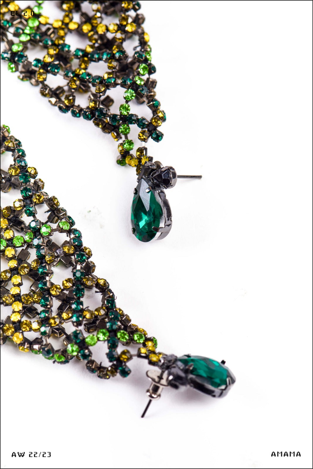 Amama,Luna Plaided Chandelier Earrings In Green Ombre
