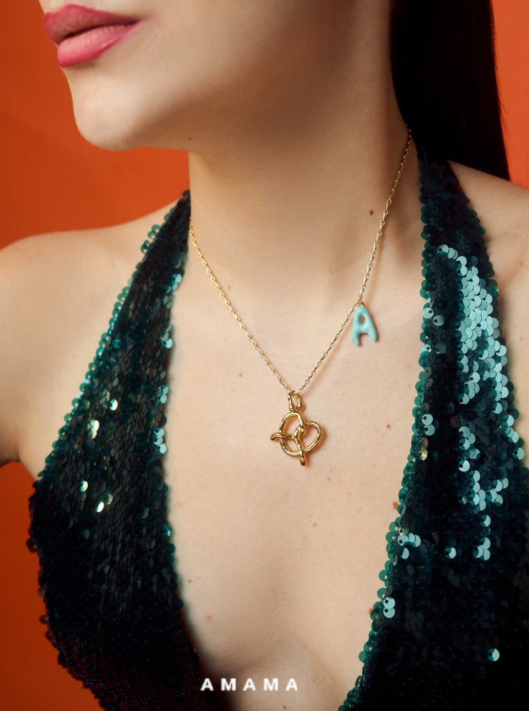 Amama,Pretzel Personalised Necklace In Blue Lagoon