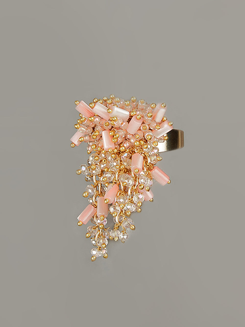 Amama,Designer Pink & Gold Tassel Finger Rings
