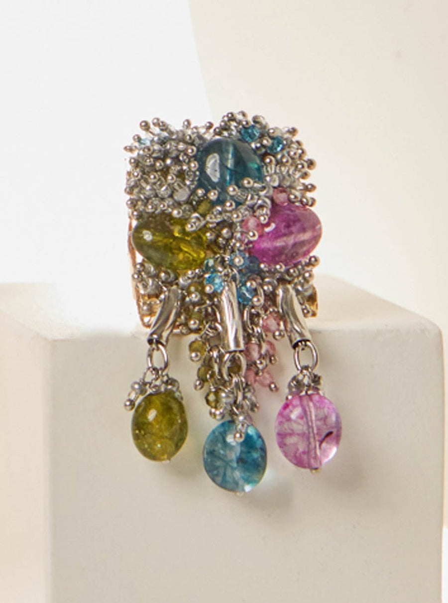 Azumina Coloured bead and Stone Finger Ring