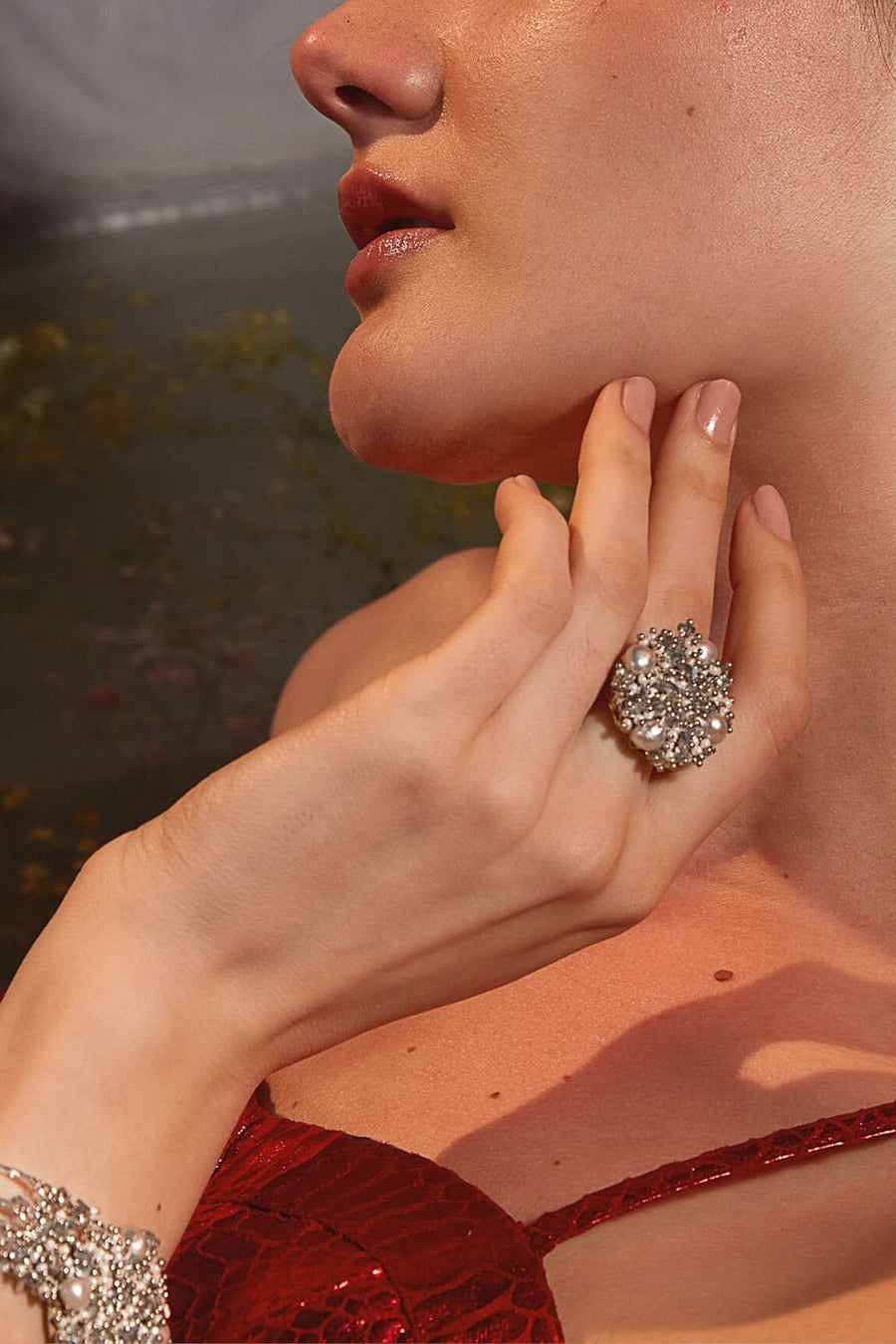 Marissa Silver Beaded Cluster Finger Ring