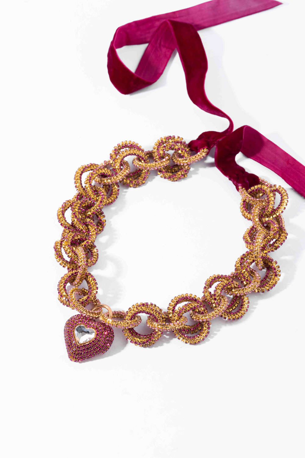 Amama,Heart Lock Necklace In Hot Pink