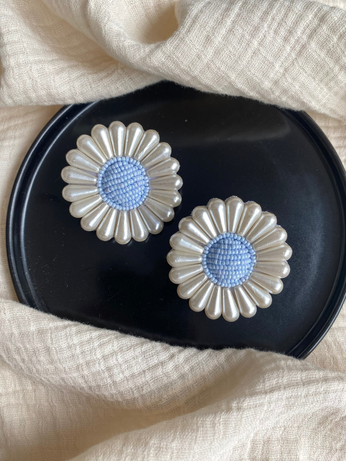 Amama,Mini Powder Blue Sunflower Earrings