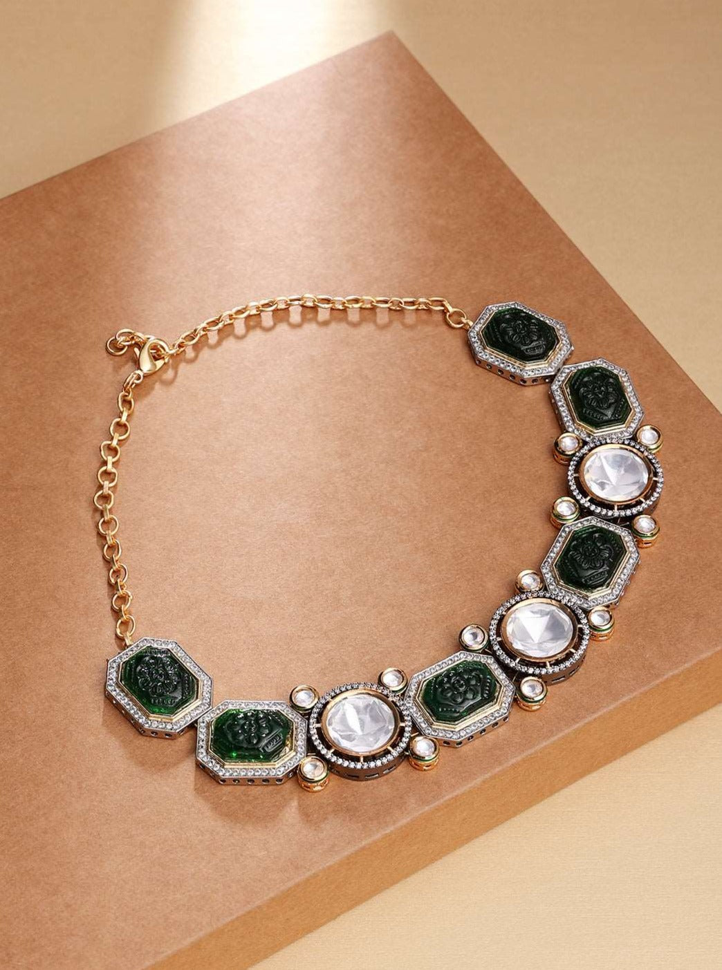 Amama,Antique Green Polki Necklace