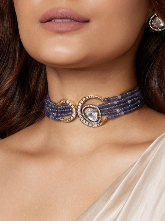 Amama,Beaded Blue Antique Necklace Set