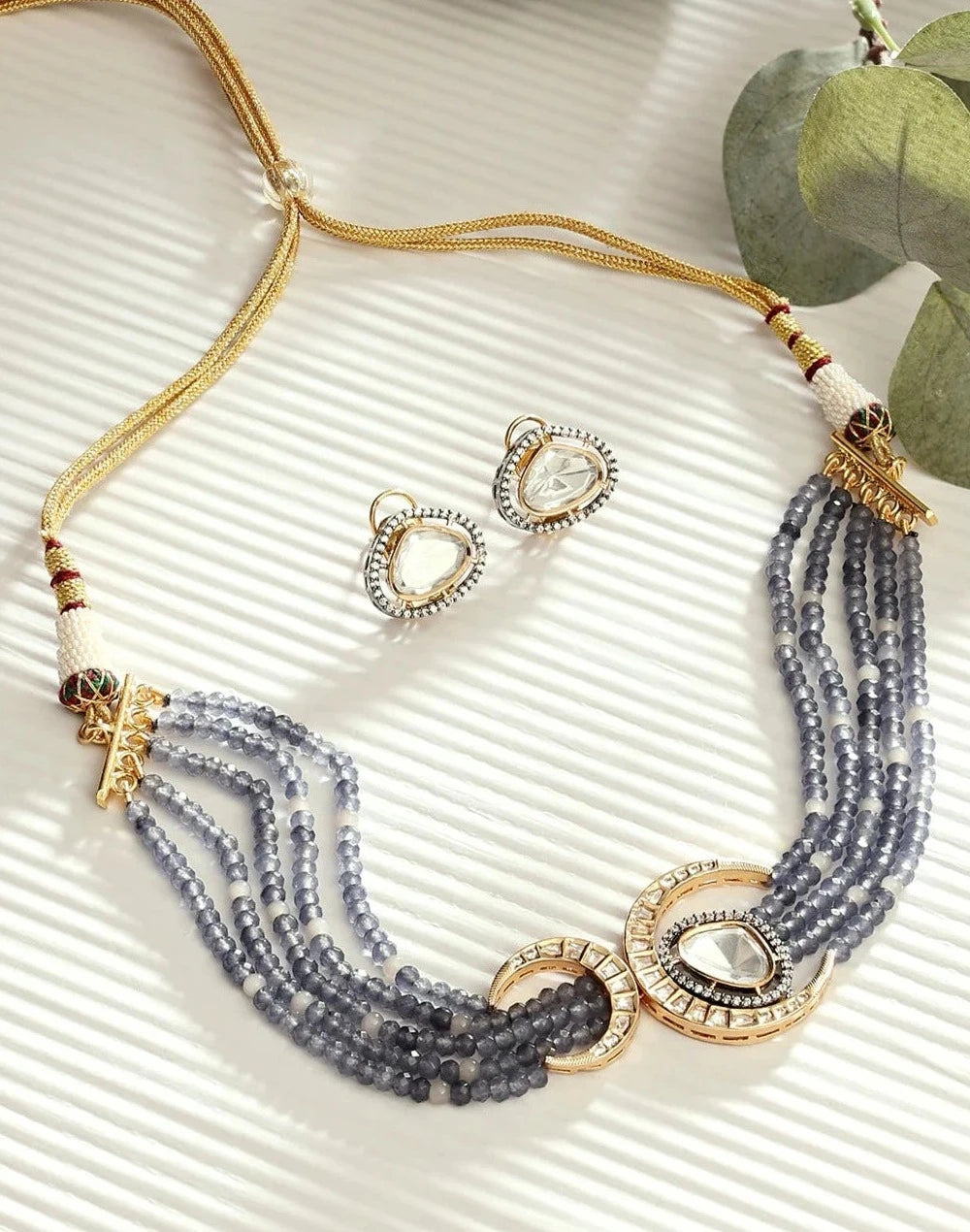 Amama,Beaded Blue Antique Necklace Set