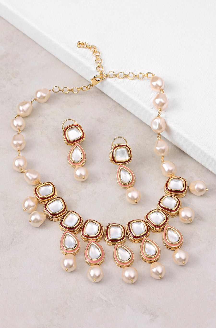 Classic Kundan Polki Necklace Set With Pearls
