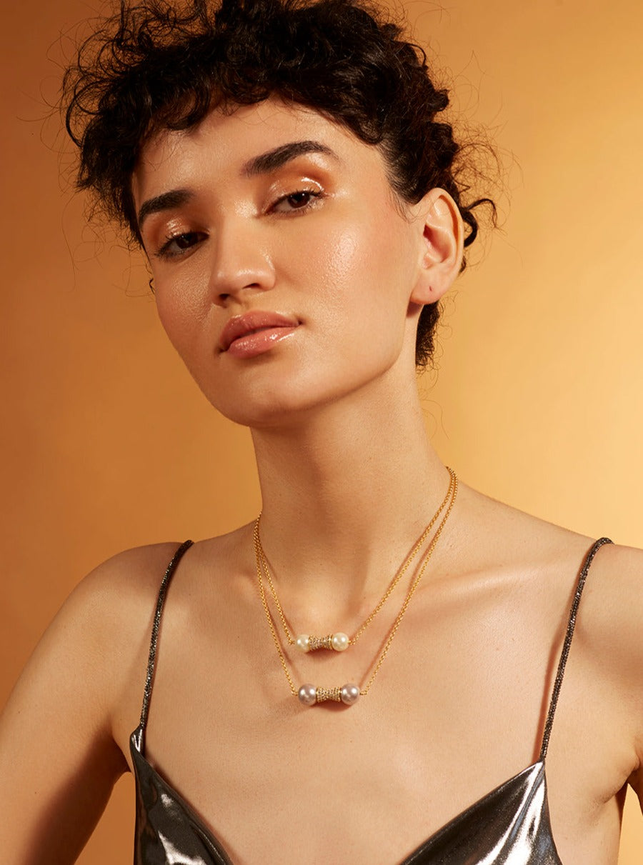Amama,Pearl Handle Multi-Layer Necklace