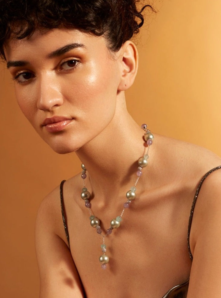 Amama,Sky Pearl Lariat Necklace