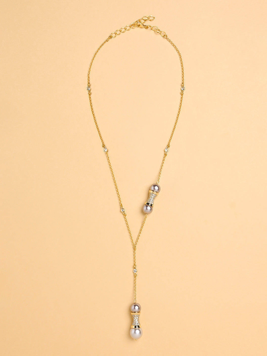 Amama,Pearl Handle Lariat Necklace