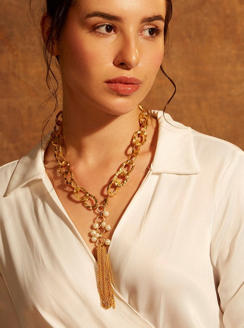 Amama,Link Chain Lariat Necklace