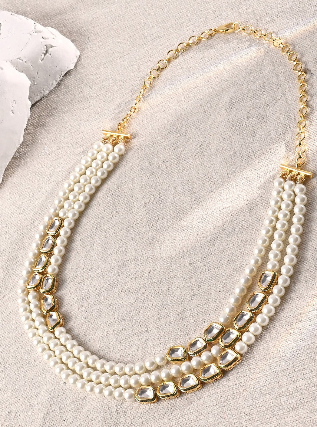 Amama,Multi Layered Pearl Polki Necklace