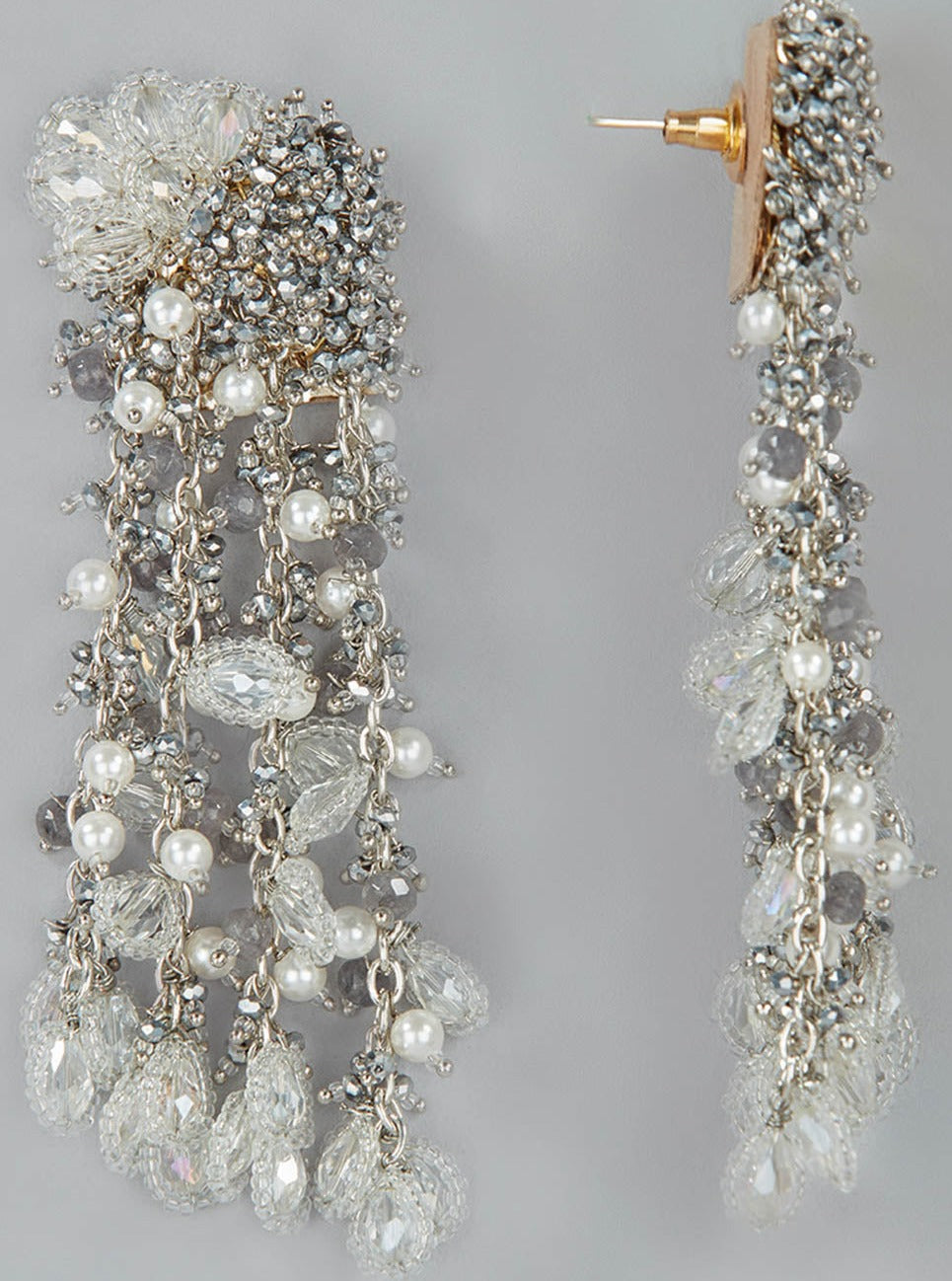 Amama,Kanzie Silver Beaded Danglings Earrings