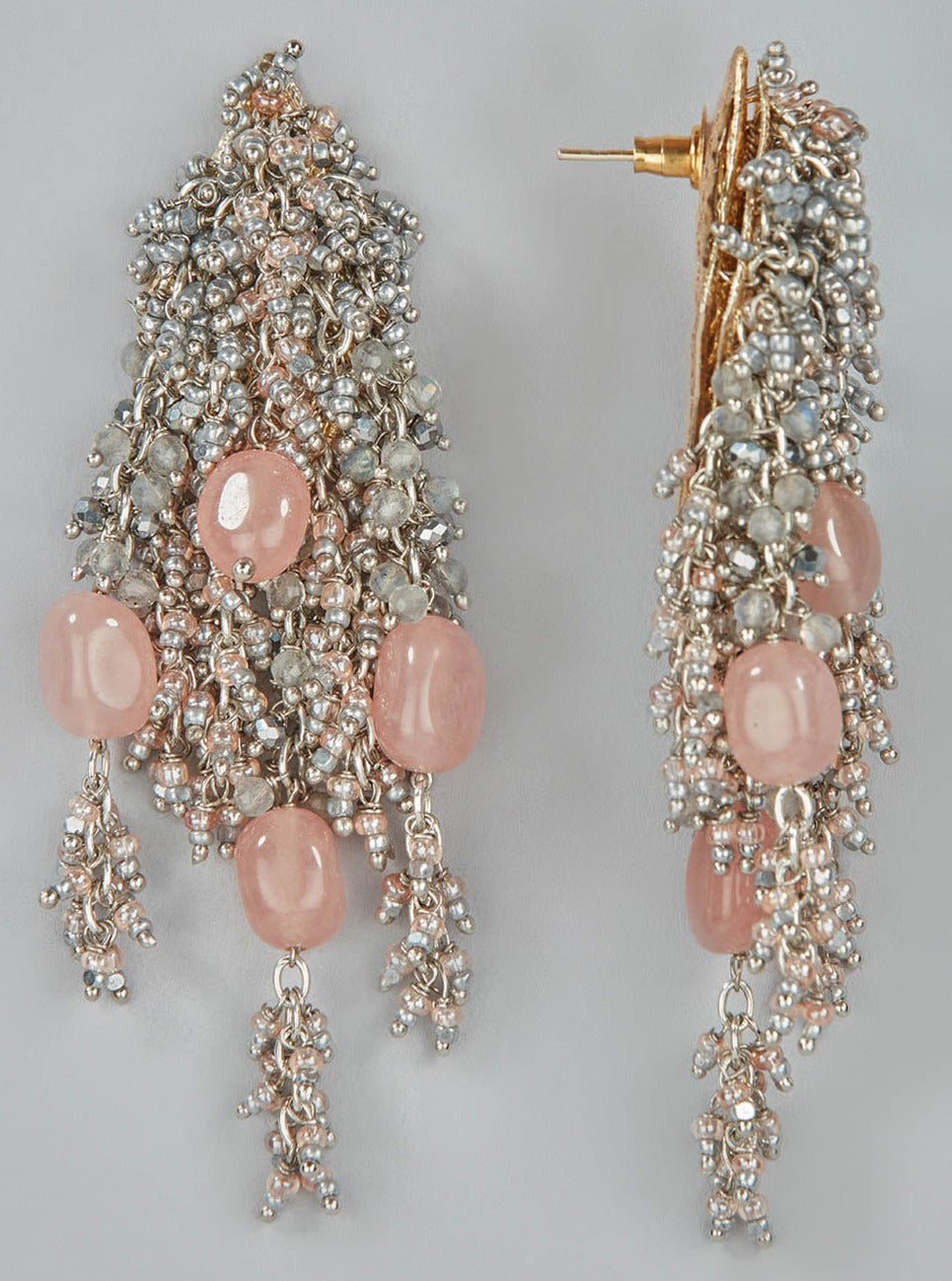 Amama,Gwynaa Pink Bead and Stone Dangling Earrings
