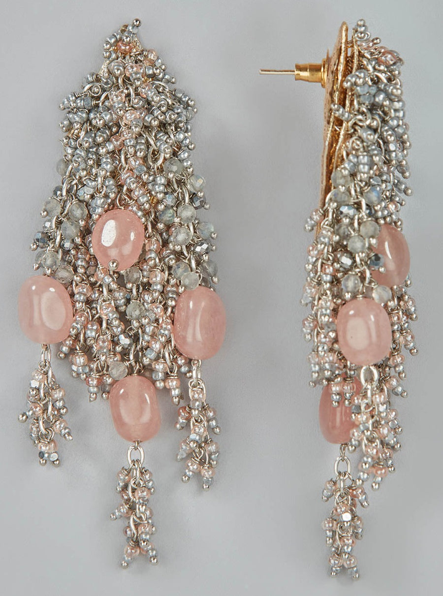 Gwynaa Pink Bead and Stone Dangling Earrings