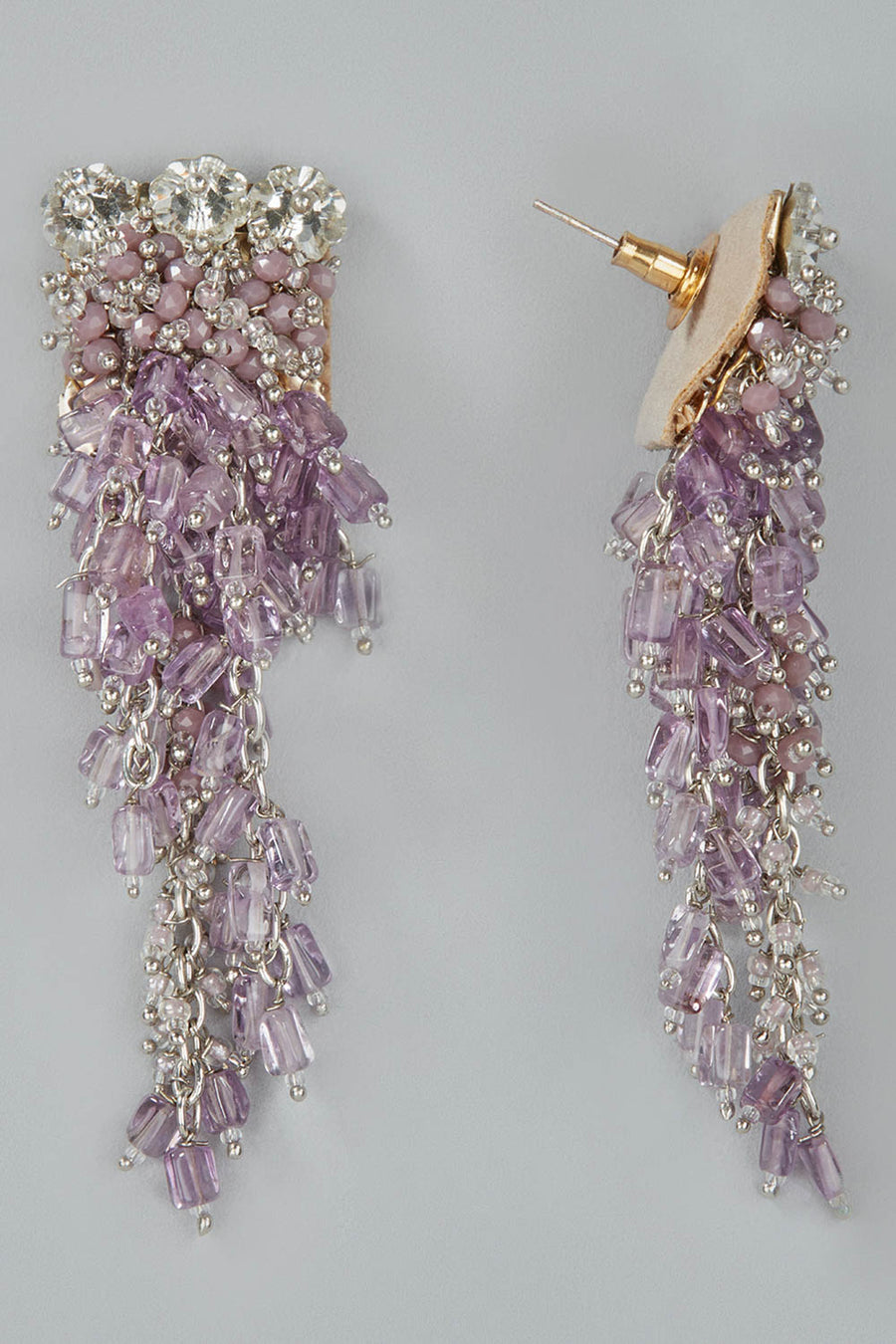 Mensina Purple Bead and Stone Danglings Earrings