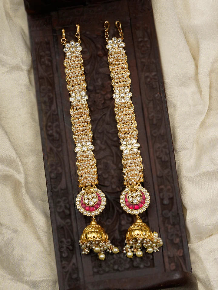 Amama,Pink Color Gold Plated Jadau Kundan Earrings