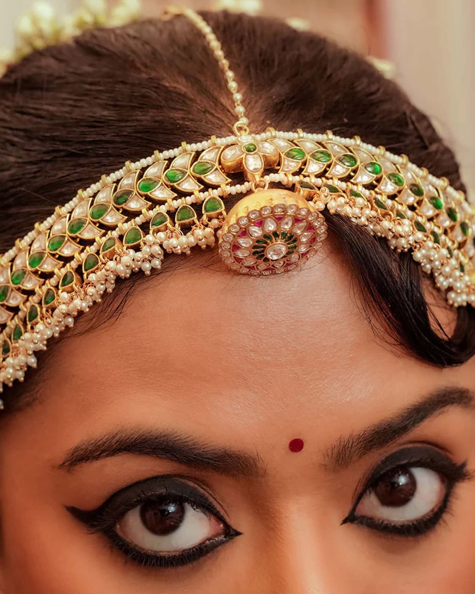 Multicolor Gold Plated Jadau Kundan Mathapatti - MM124M